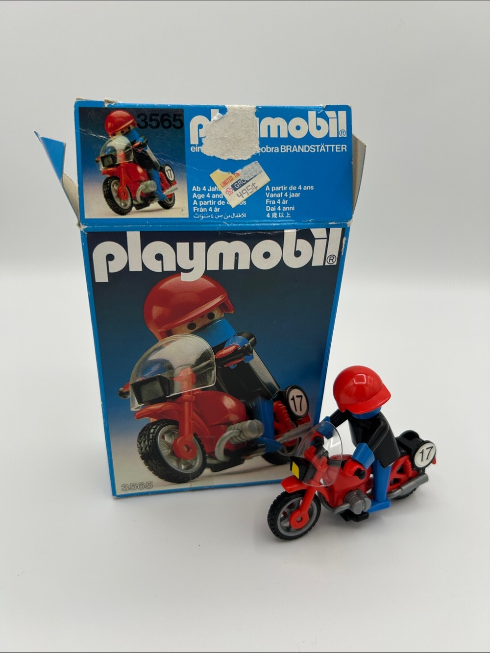 1982 Vintage Playmobil 3565 Motorcycle Rider Original Box & Stickers Geobra